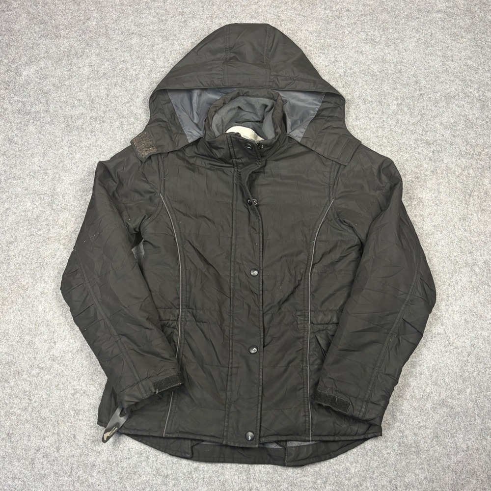 Outback Performance Womens XS Black Quilted Hooded Jacket Reflective Trim Zip Up